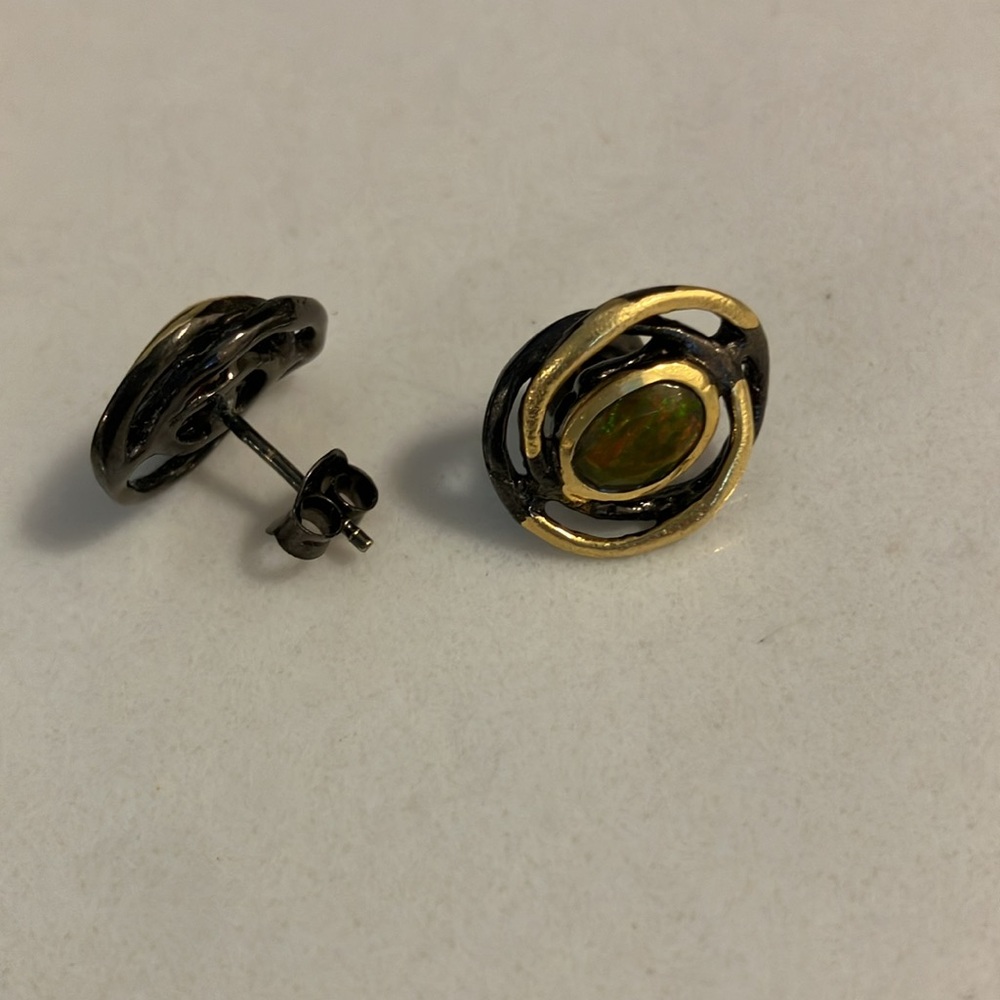 Black opal sterling earrings - Picture 2 of 2